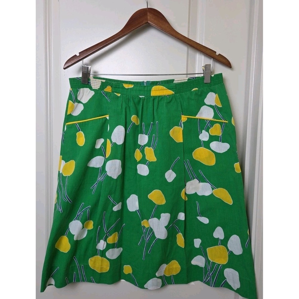 Vintage 70s Peter Popovitch Kelly Green Abstract Floral Skirt Mod Art Deco Label